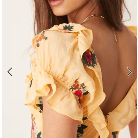 Free People Floral Embroidered Puff Sleeve Maxi Dress Yellow Size M NWT - Picture 4 of 7